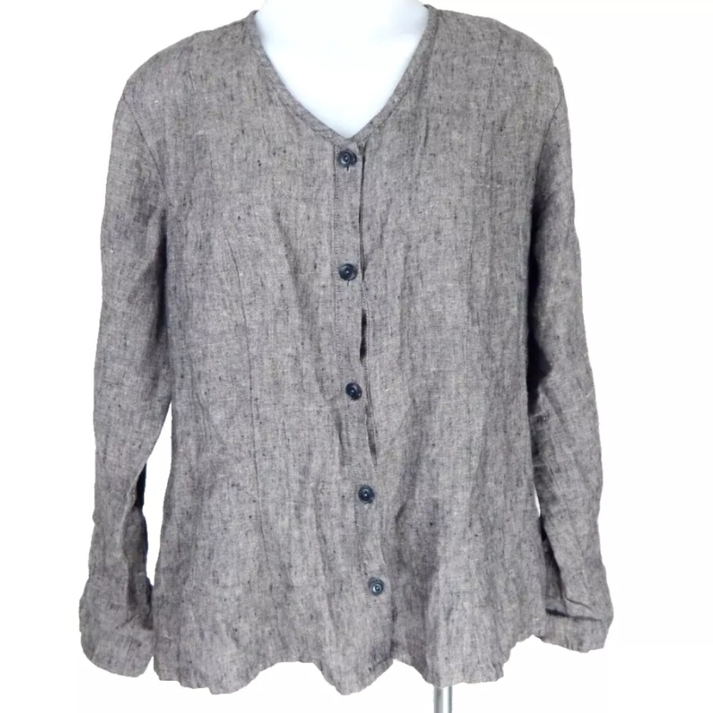 Flax Gray Linen Button Up Lightweight Jacket
